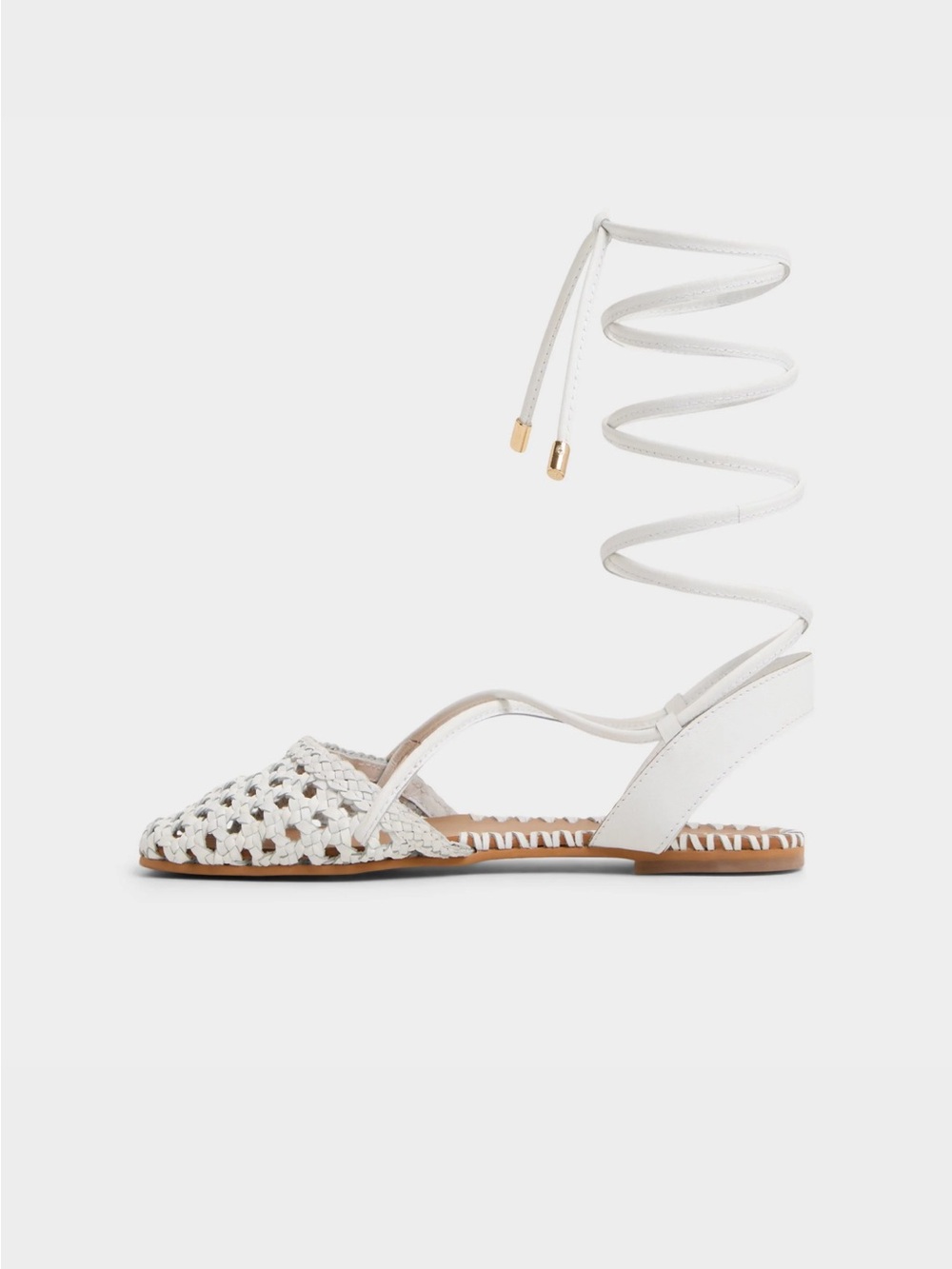 ALDO White Woven Lace-Up Flat Sandals